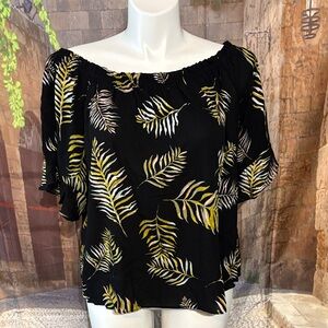 Maurices Black and Yellow Leaf Print Blouse